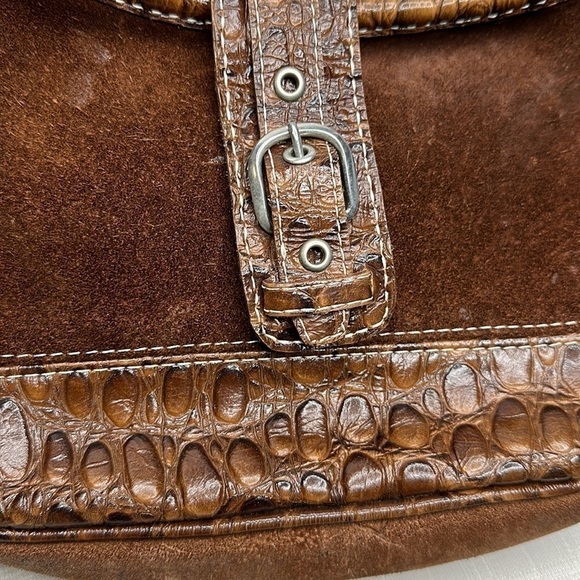 Croc Embossed brown 100% leather shoulder bag - Picture 8 of 8